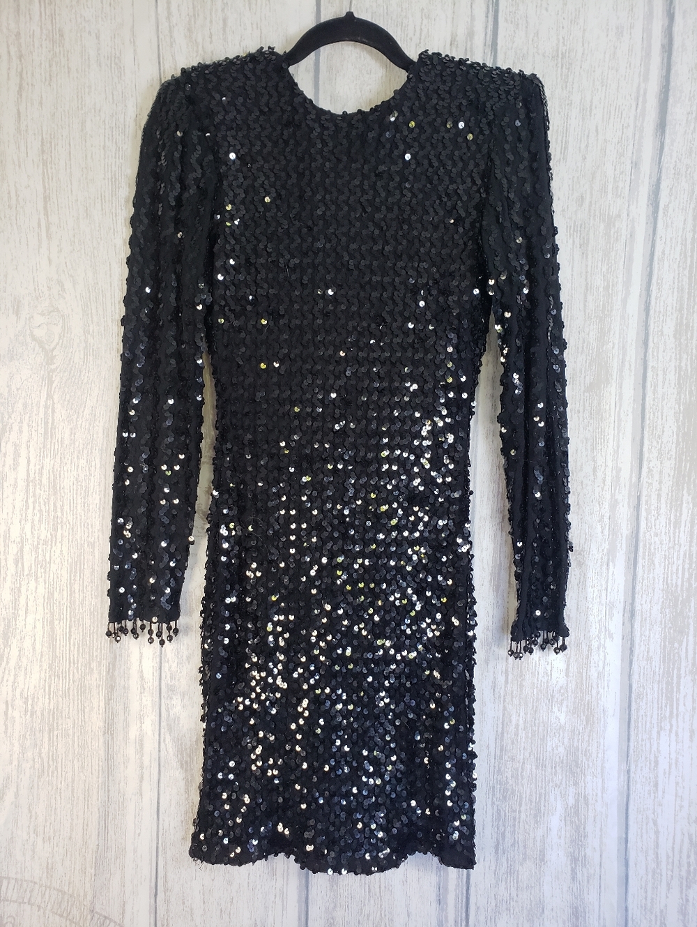 Climax Black Sequin Karen Okada Party Dress Vintage 1980s XS Check Measurements